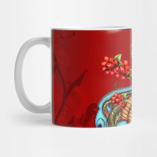 Colorful angry snake with flowers Mug